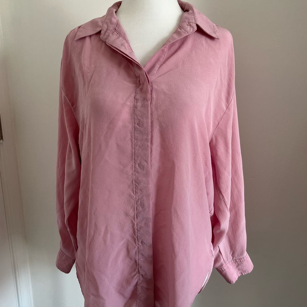 Pink silk button up blouse